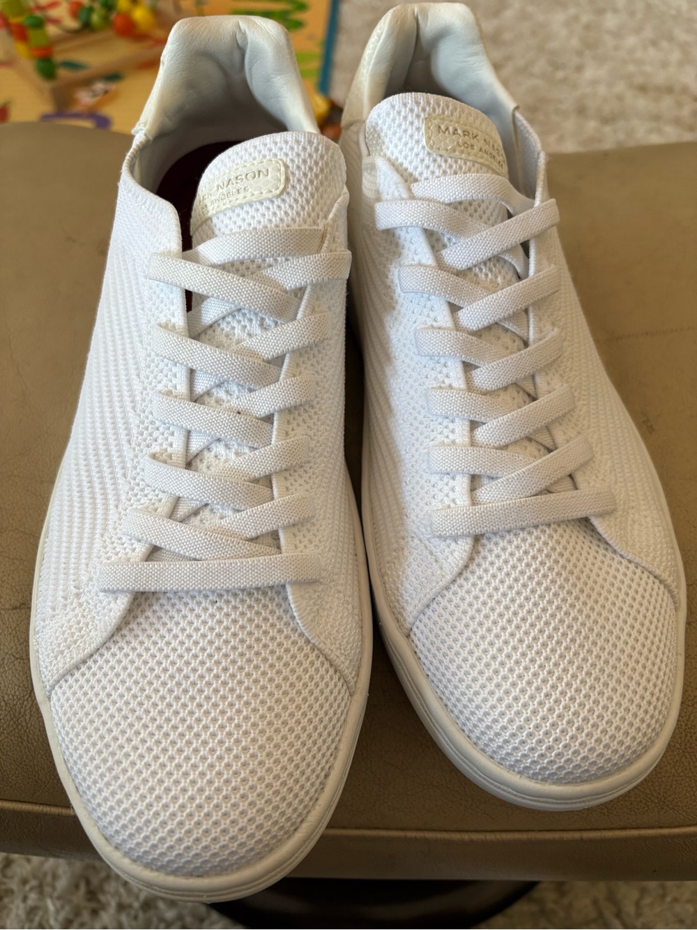 Mark Nason White Knit Non Lace-Up Sneakers